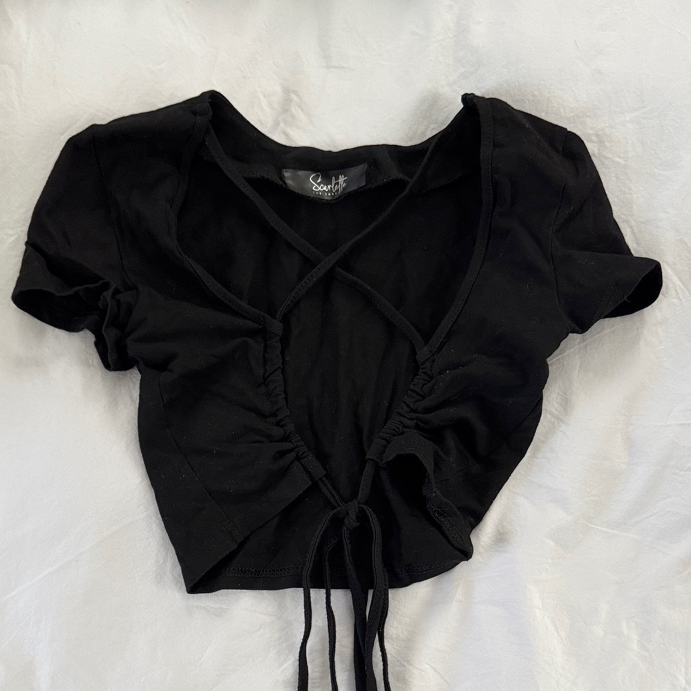 Black Crop Top with Ruched Ties on Back